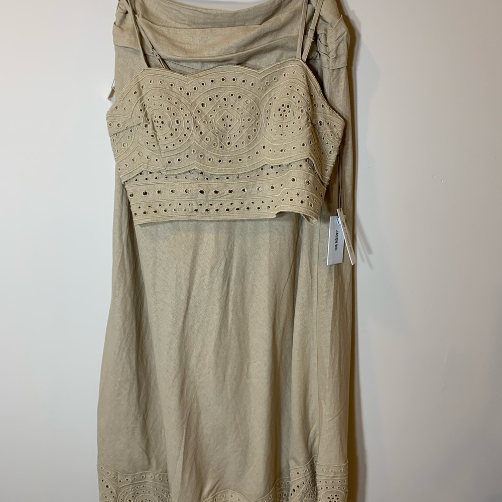 Jason Wu Neutral Eyelet Maxi Skirt Set in Tan Linen